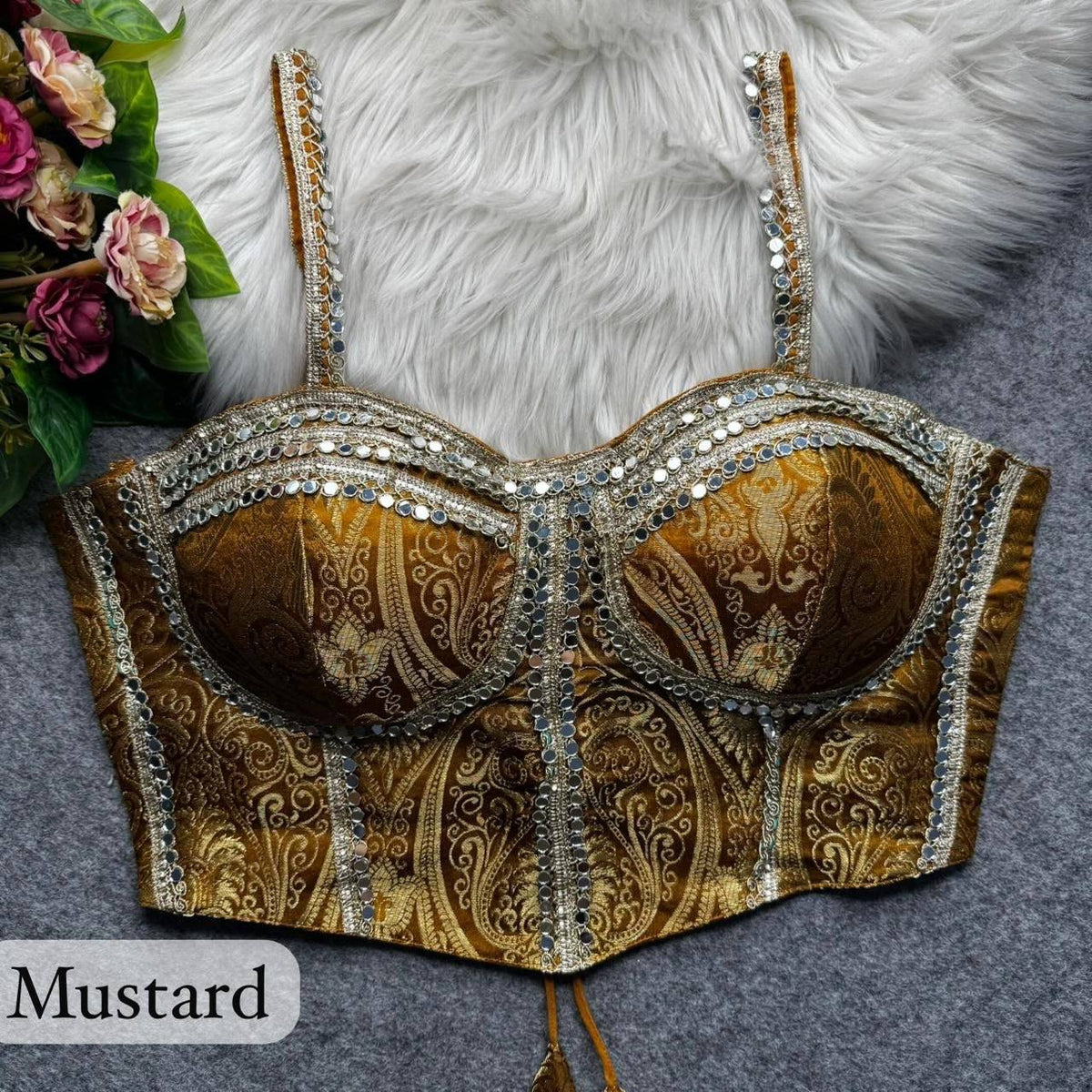 Laksharaa Sarees Partywear Western Style Corset Blouse Mustard