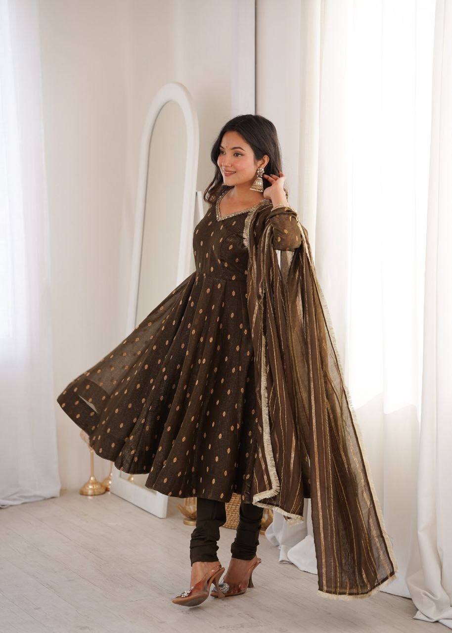 Laksharaa Sarees SHAKIRA — Crunchy Silk Anarkali Suit Dark Brown Side View