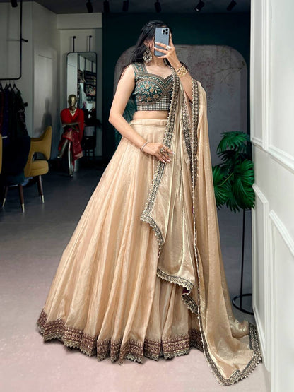 Laksharaa Sarees KIRAVANI — shimmer Silk lehenga Champagne Front View with Dupatta