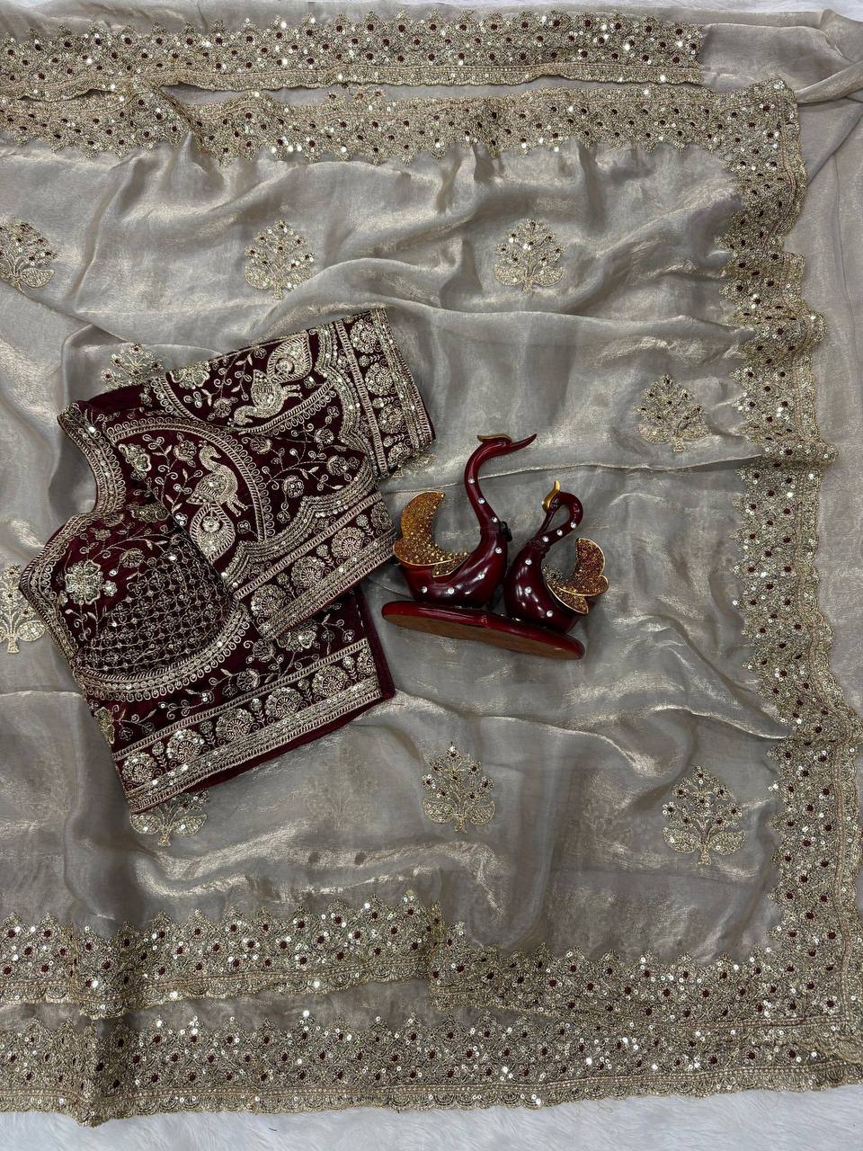 Laksharaa Sarees JESSIA — Premium Shimmer Saree with readymade blouse Grey