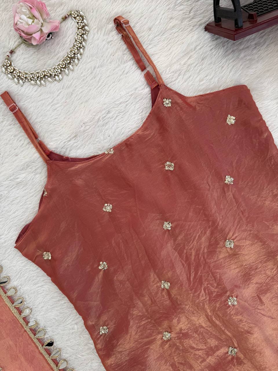 Laksharaa Sarees MEHREEN Sharara Burnt Orange Top Detail