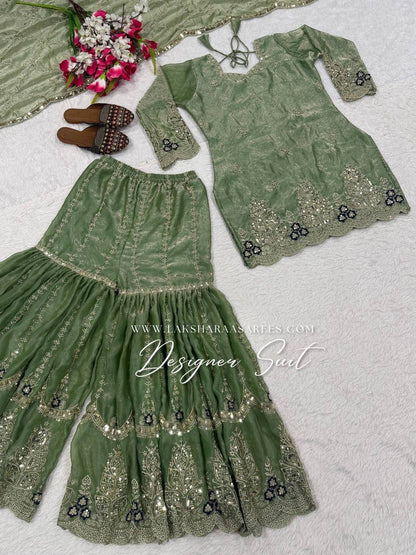 Laksharaa Sarees VERONICA — Shimmer Sharara Suit Sage Green
