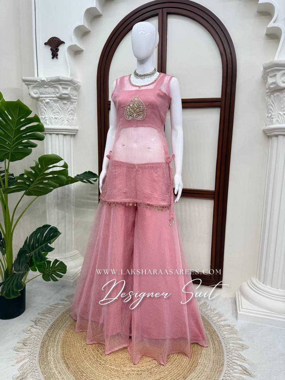 Laksharaa Sarees Cute Pink Pallazo Suit on mannequin, full body view