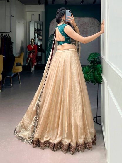 Laksharaa Sarees KIRAVANI — shimmer Silk lehenga Champagne Back View