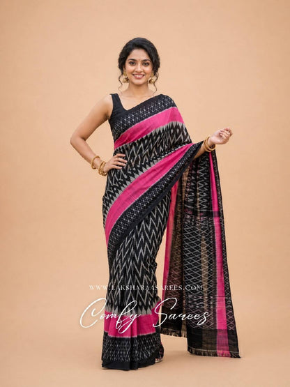 Laksharaa Sarees ALIANA - ikkat cotton saree Black and Hot Pink