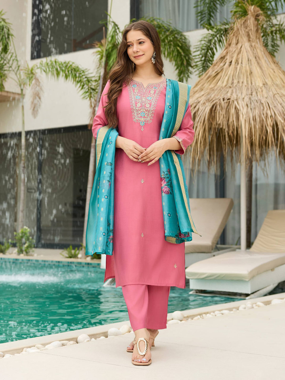 Laksharaa Sarees Baby Pink Comfy Kurtis Set Front View
