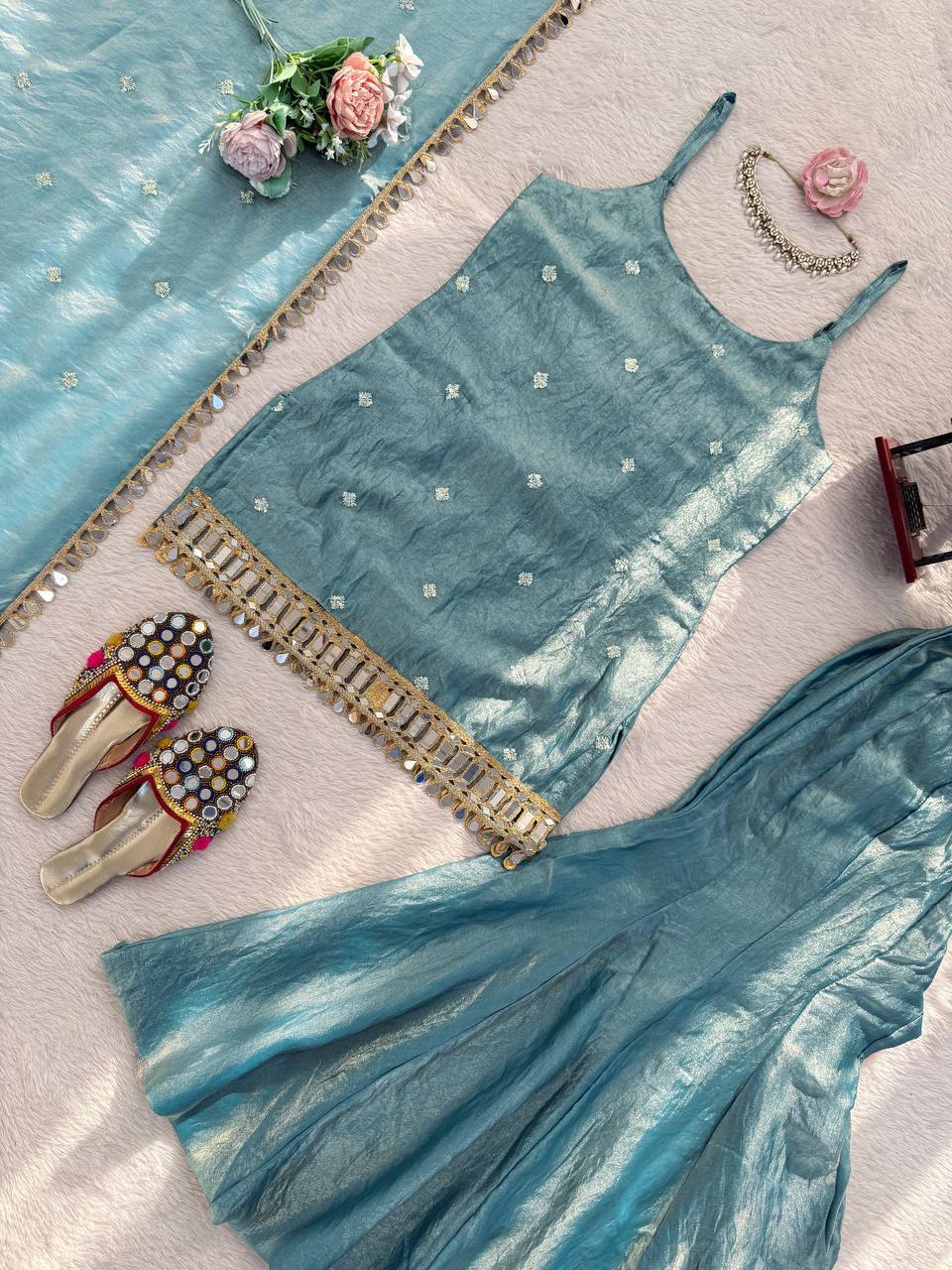 Laksharaa Sarees MEHREEN Sharara Teal Flat Lay