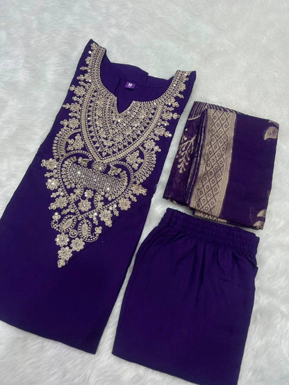Laksharaa Sarees PATRICIA — cotton blend Kurti set Purple Flat Lay