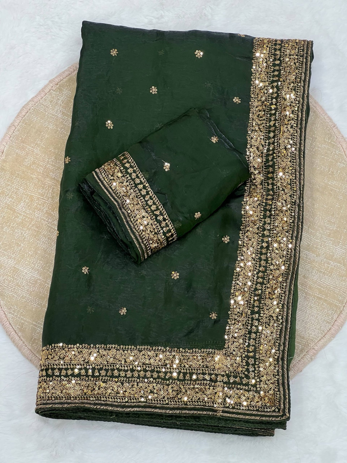IFA Premium Space Silk Saree — Bottle Green, actual saree and blouse fabric