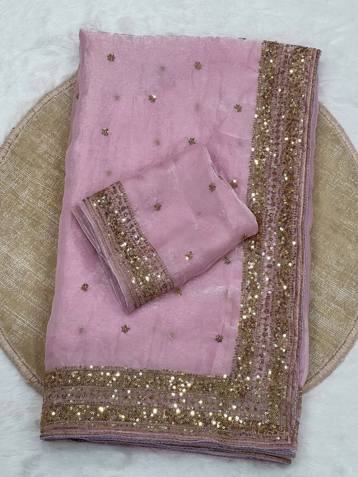 IFA Premium Space Silk Saree — Blush Pink, actual saree and blouse fabric