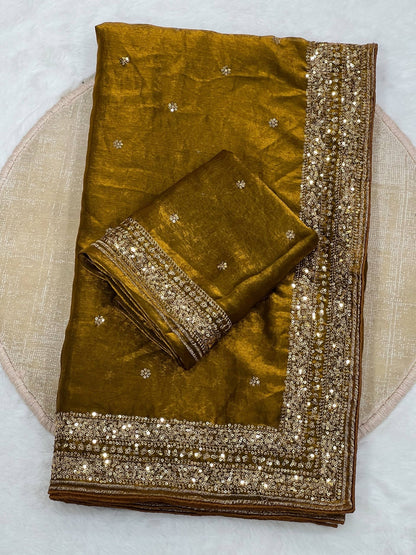 IFA Premium Space Silk Saree — Mustard Gold, actual saree and blouse fabric