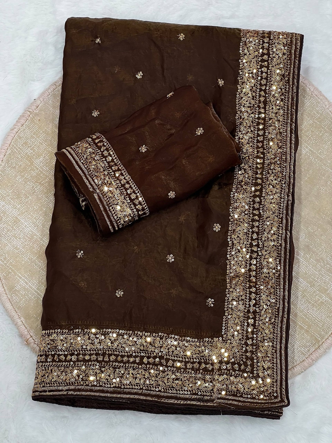 IFA Premium Space Silk Saree — Chocolate Brown, actual saree and blouse fabric