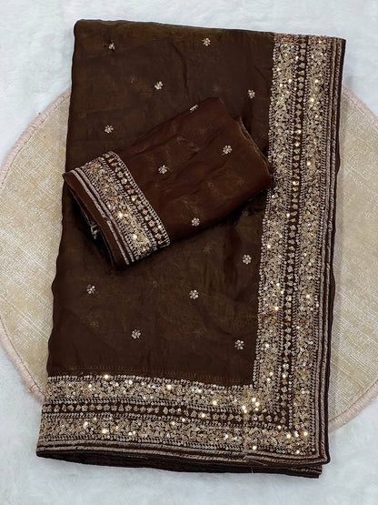 IFA Premium Space Silk Saree — Chocolate Brown, actual saree and blouse fabric