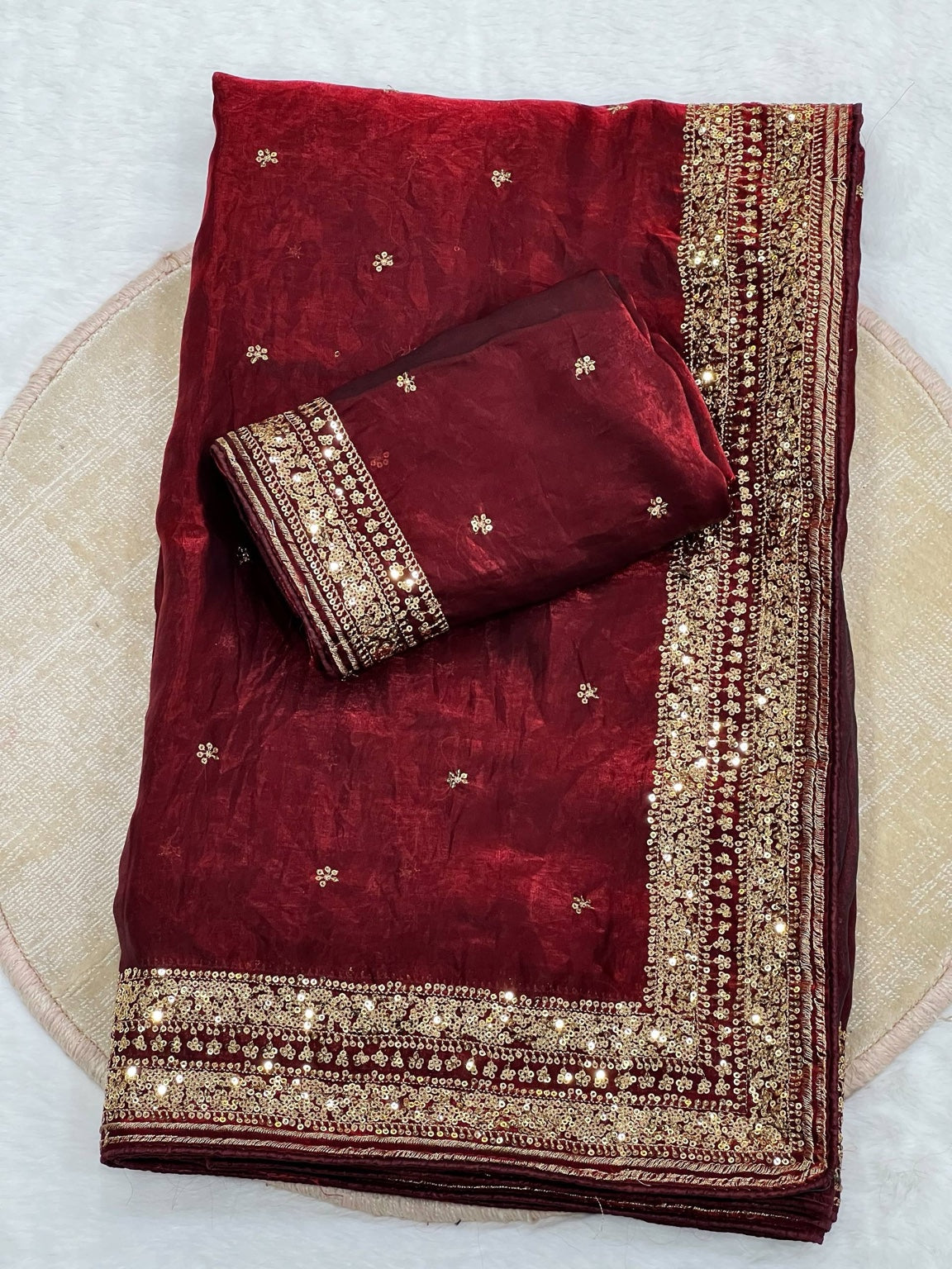 IFA Premium Space Silk Saree — Maroon, actual saree and blouse fabric