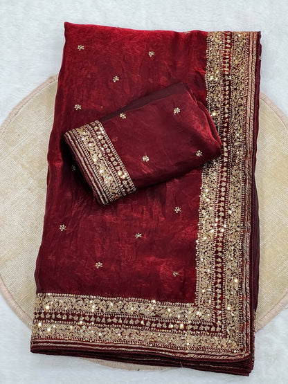 IFA Premium Space Silk Saree — Maroon, actual saree and blouse fabric