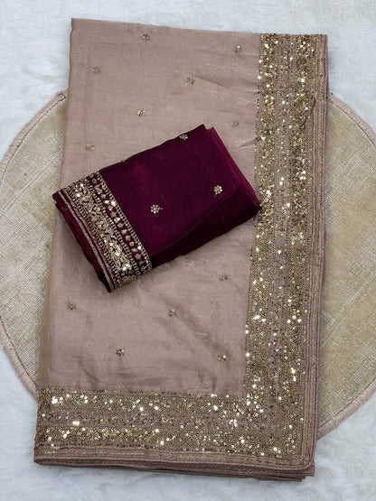 IFA Premium Space Silk Saree — Beige with Maroon Blouse, actual saree and blouse fabric