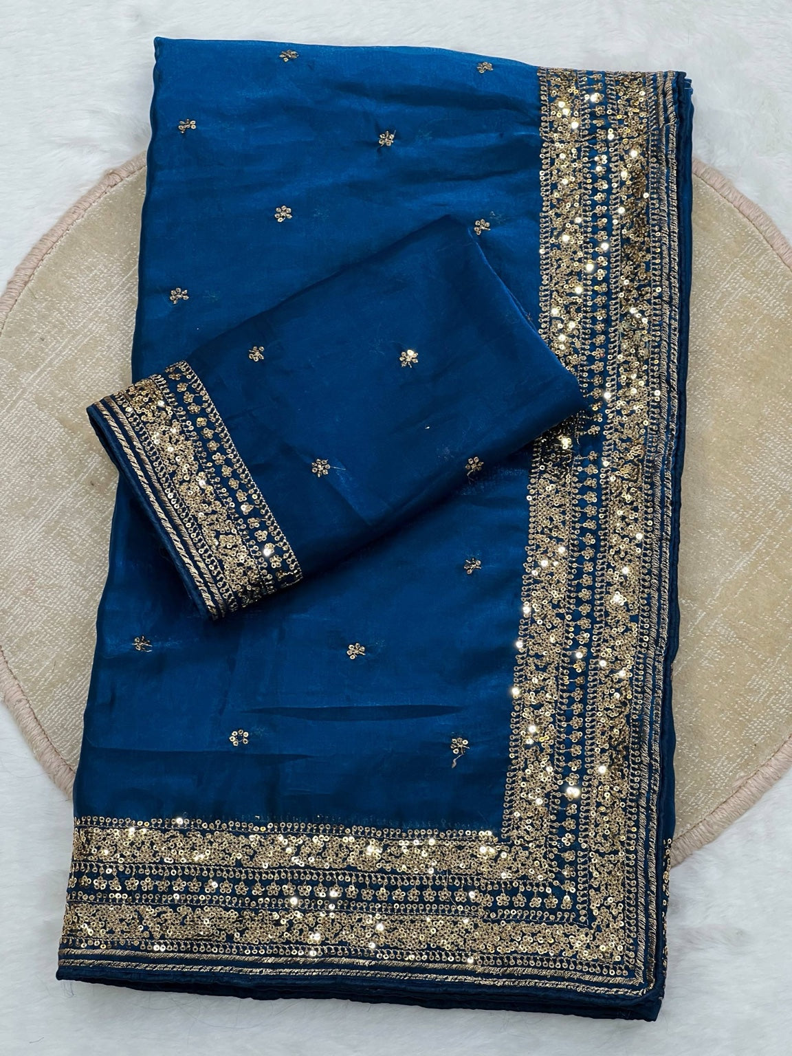 IFA Premium Space Silk Saree — Royal Blue, actual saree and blouse fabric