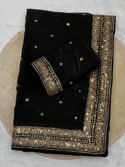 IFA Premium Space Silk Saree — Black, actual saree and blouse fabric