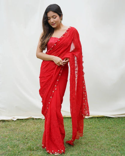 SANDY - Georgette Silk Saree With stone work border