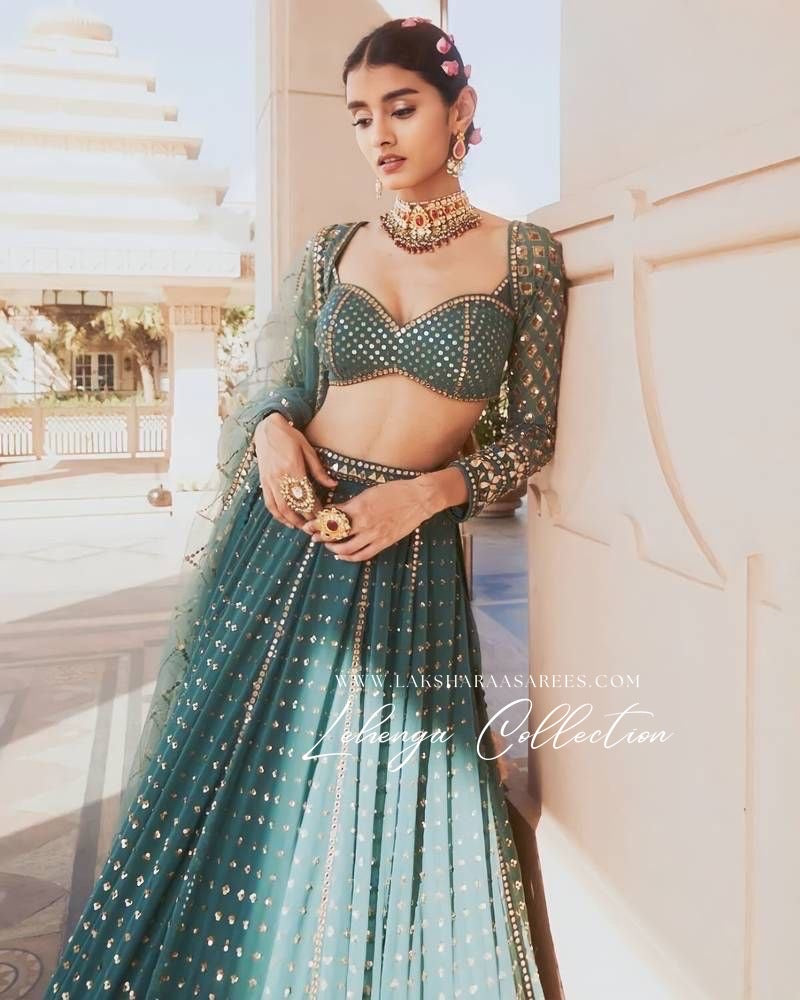 Bottle Green Georgette Lehenga