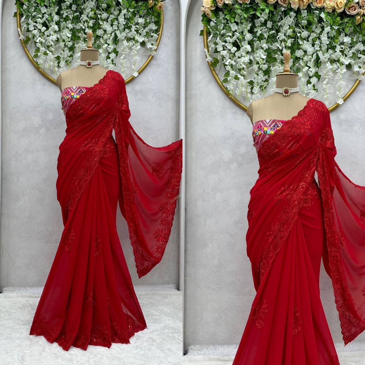 SUMMER - Red Georgette Dinner Saree