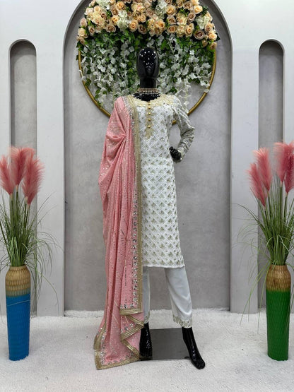 White x Pink Pakistani Salwar Kameez