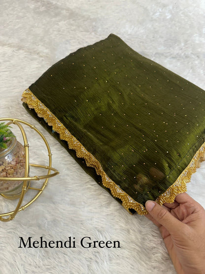 VICTORIA - Luxury Shimmer Silk Saree x Gold Border