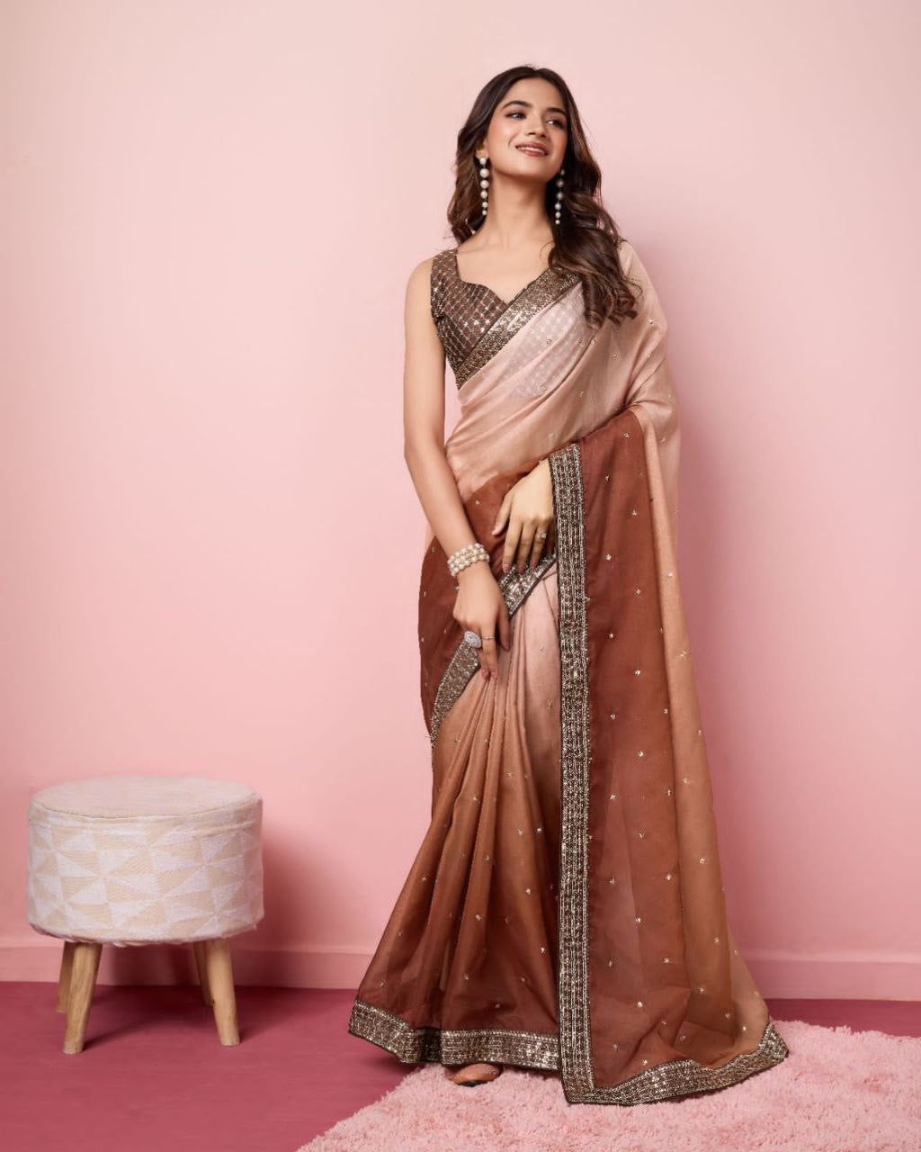 Partywear Ombré Organza Readymade Georgette Saree