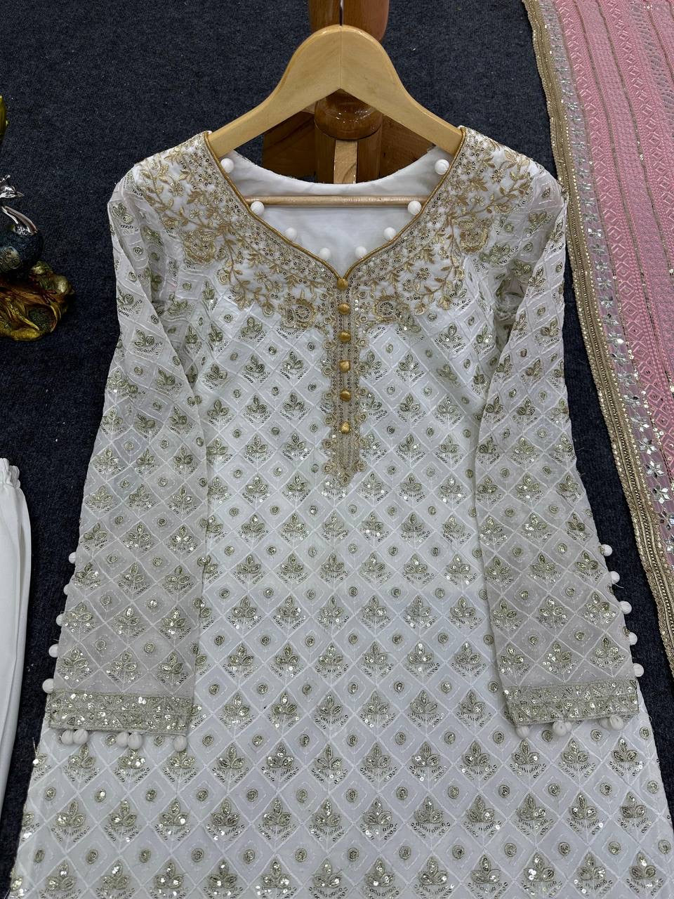 White x Pink Pakistani Salwar Kameez