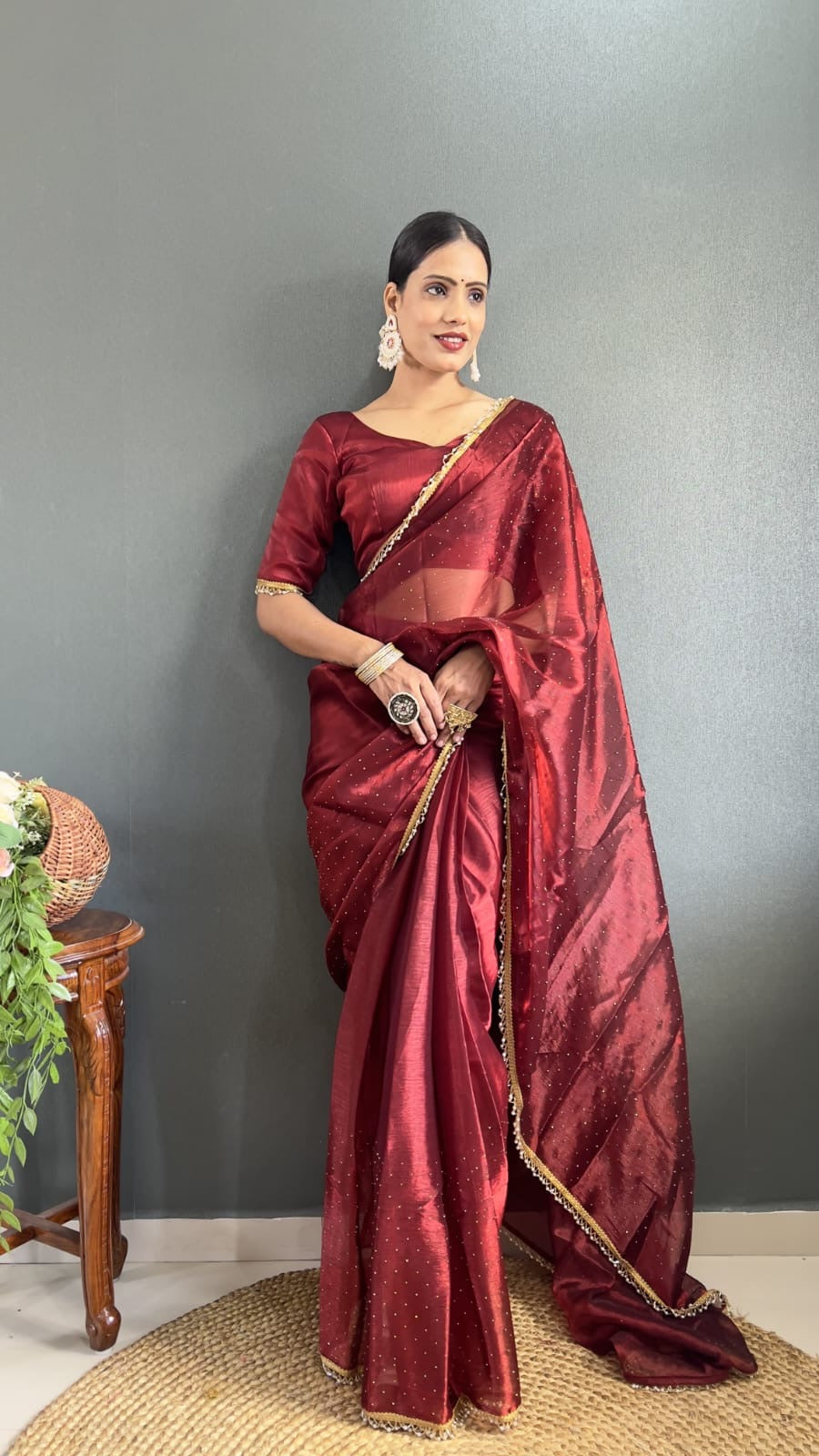 SARA - Satin Red Readymade Saree