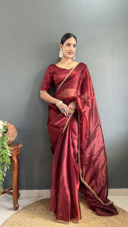 SARA - Satin Red Readymade Saree