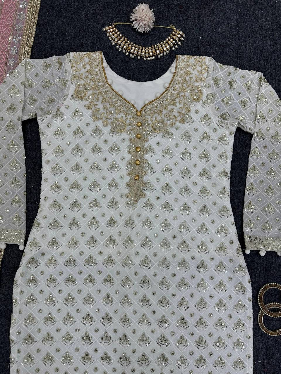 White x Pink Pakistani Salwar Kameez