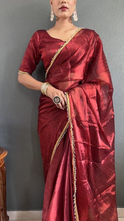 SARA - Satin Red Readymade Saree