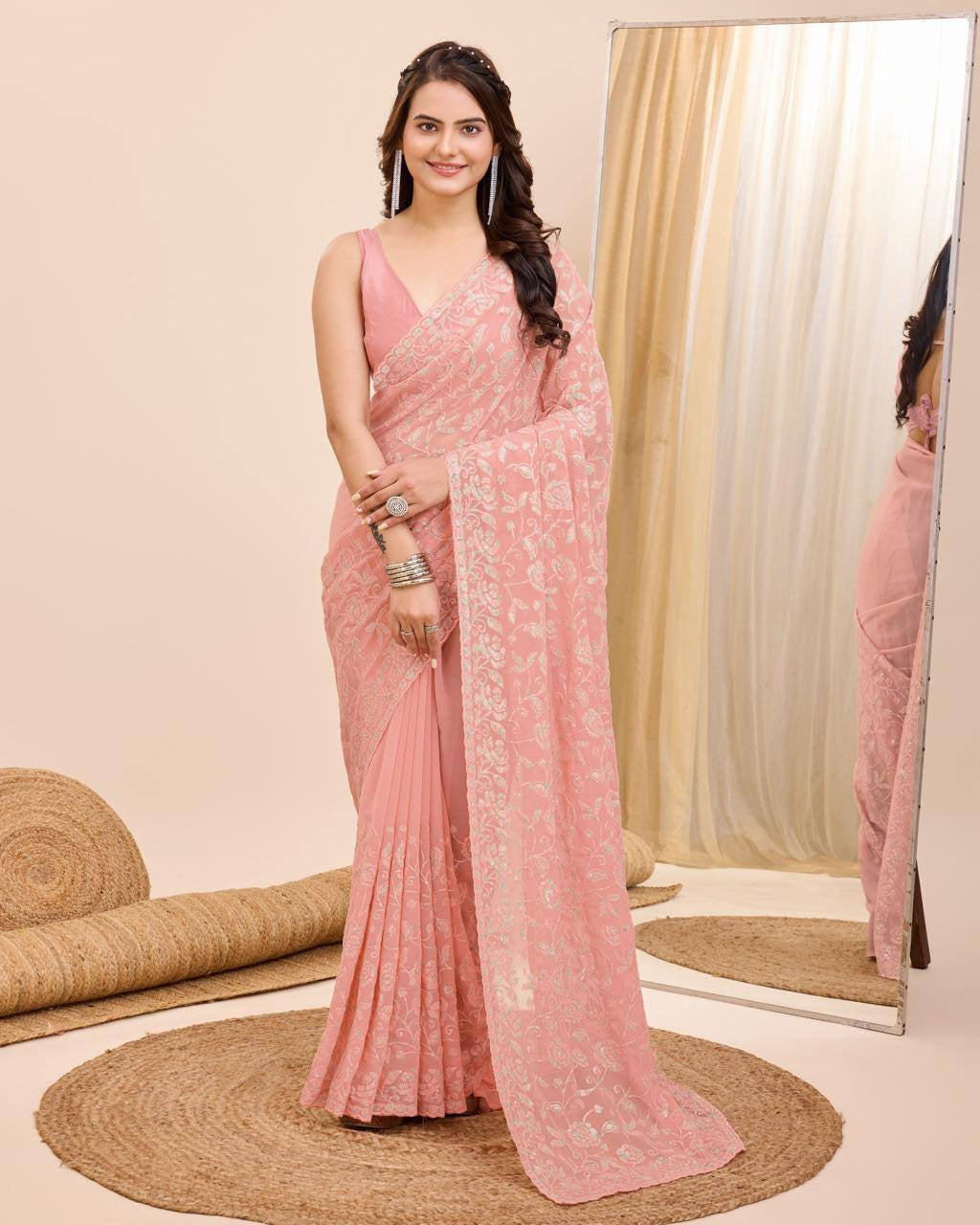 Pastel Partywear Georgette Saree