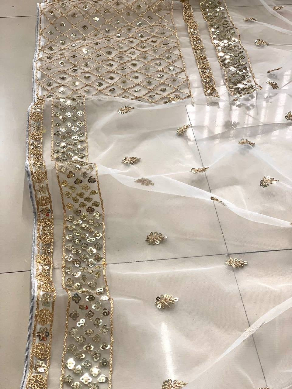 White x gold stunning Party-wear net sequinned saree