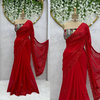 SUMMER - Red Georgette Dinner Saree