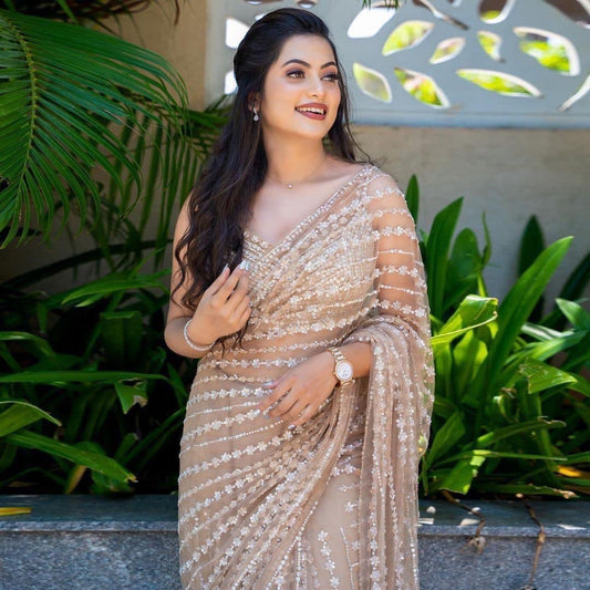 Champagne x Brown Designer Partywear Saree