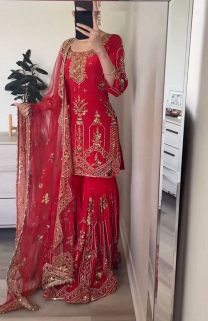 Red Designer Sharara Suit