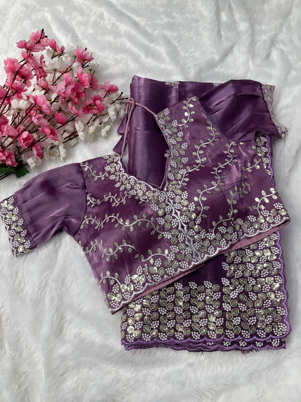 YOSHINI - Shimmer Silk Dinner Sarees x Readymade Blouse