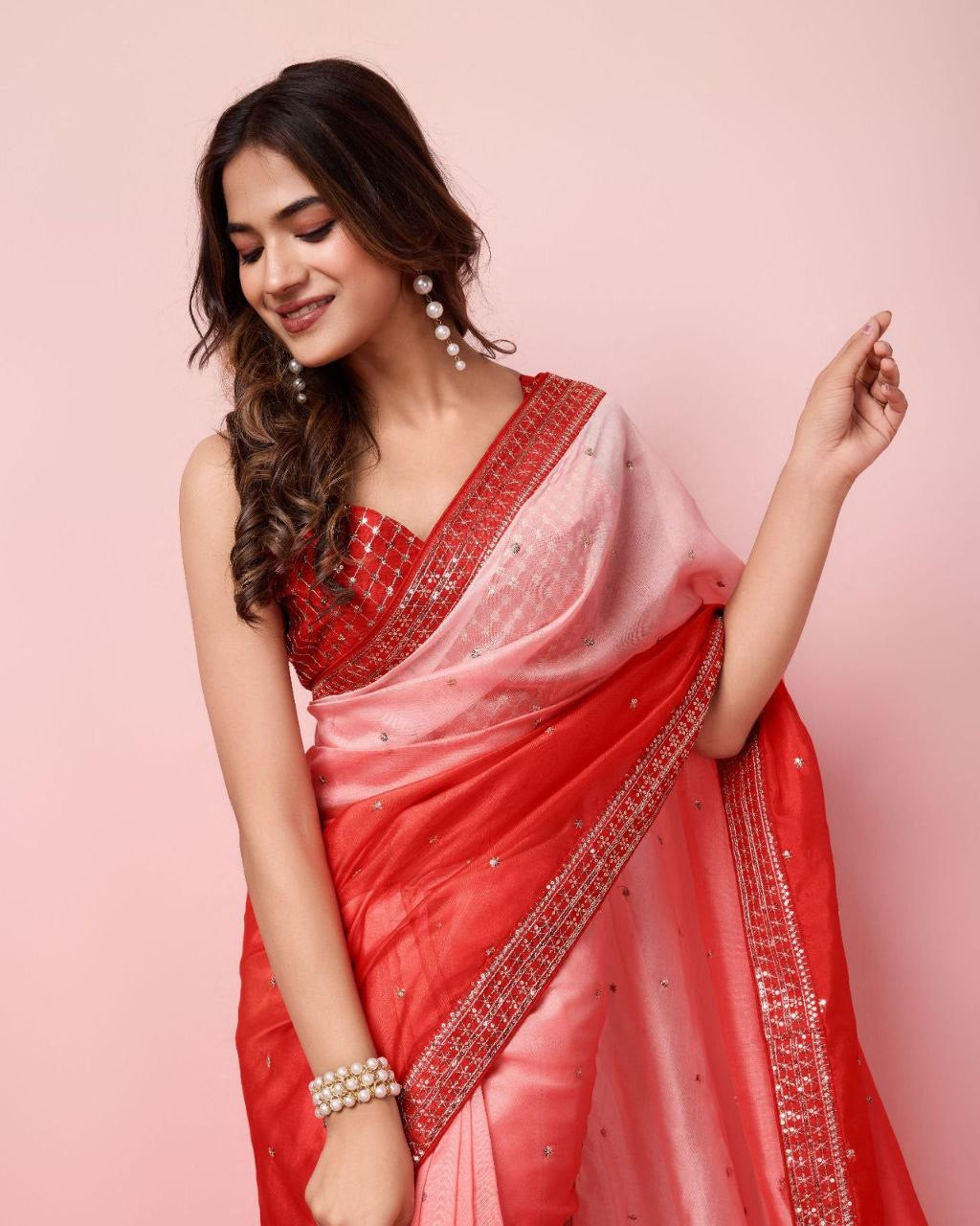 Partywear Ombré Organza Readymade Georgette Saree