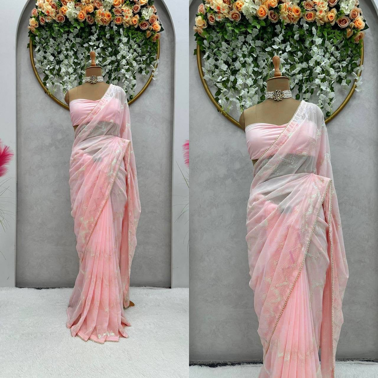 Pastel Partywear Georgette Saree