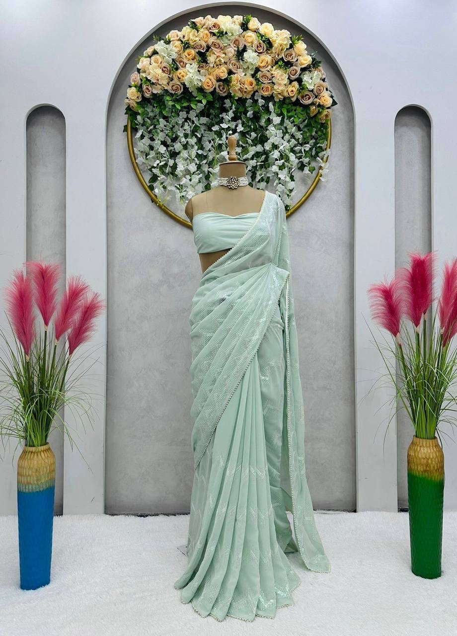 Pastel Partywear Georgette Saree