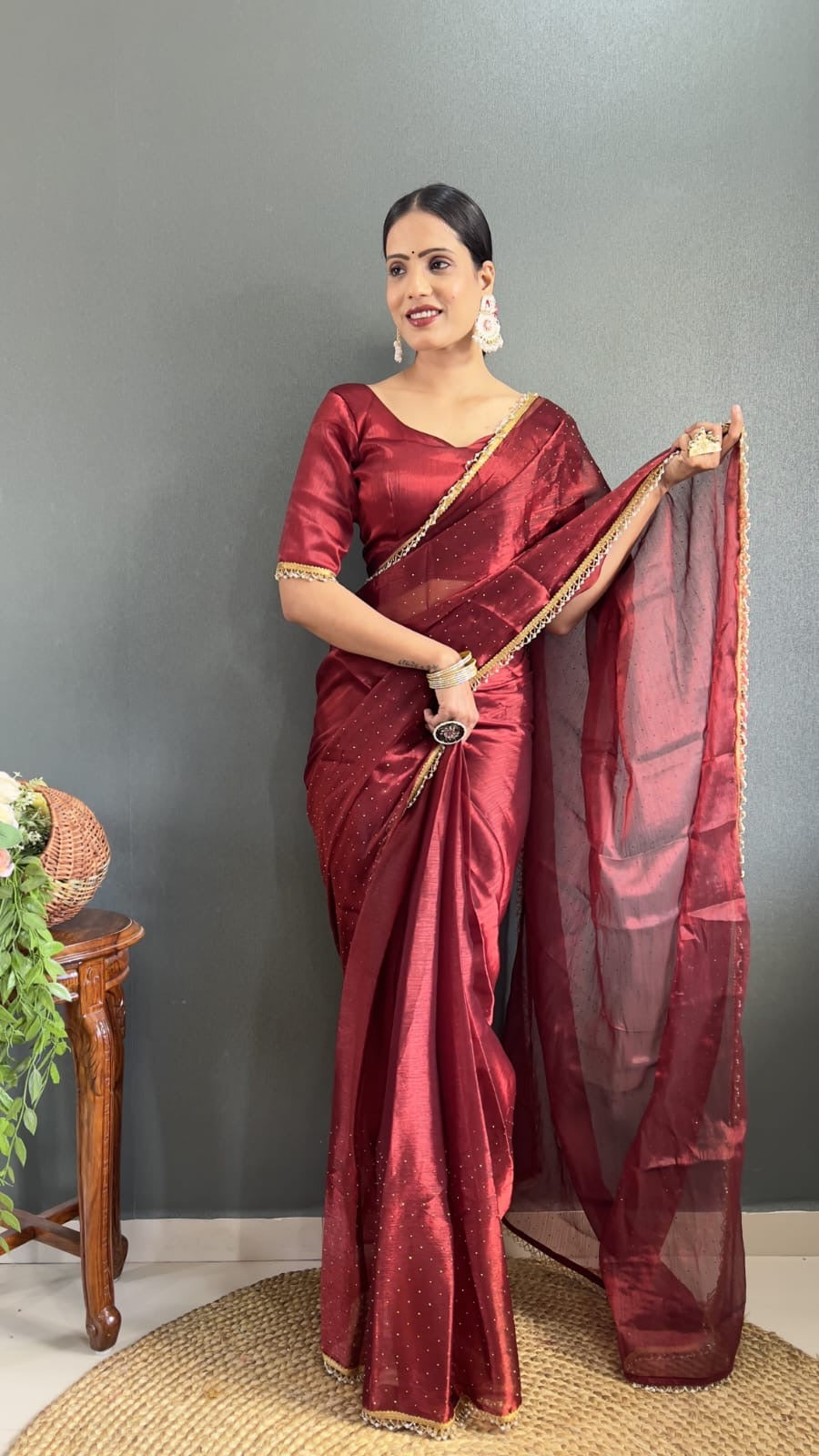 SARA - Satin Red Readymade Saree