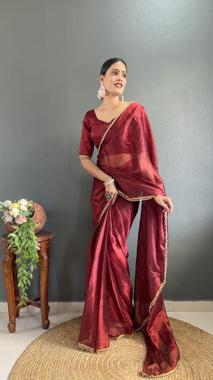 SARA - Satin Red Readymade Saree