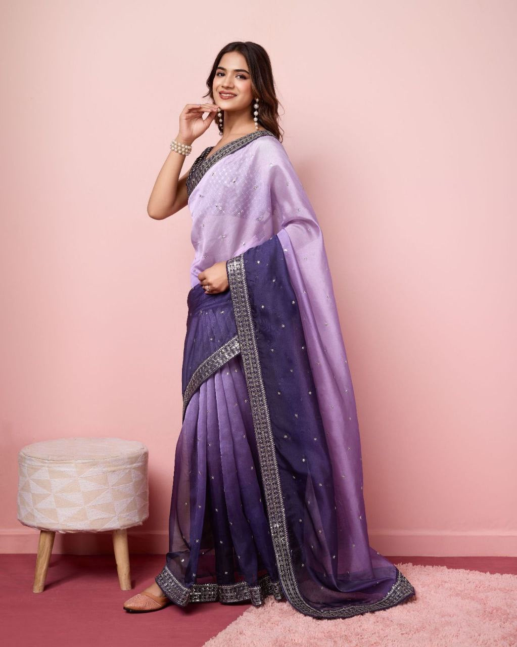 Partywear Ombré Organza Readymade Georgette Saree