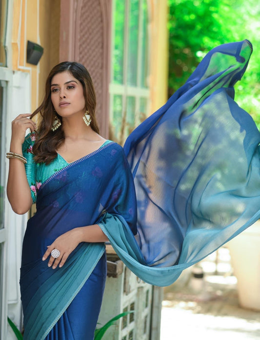 Ombré Chiffon Sarees with Diamond Tassel