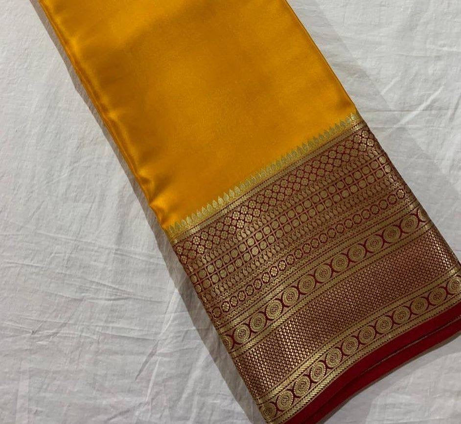 Mysore silk crepe with woven zari butis wrap in 1 minute saree