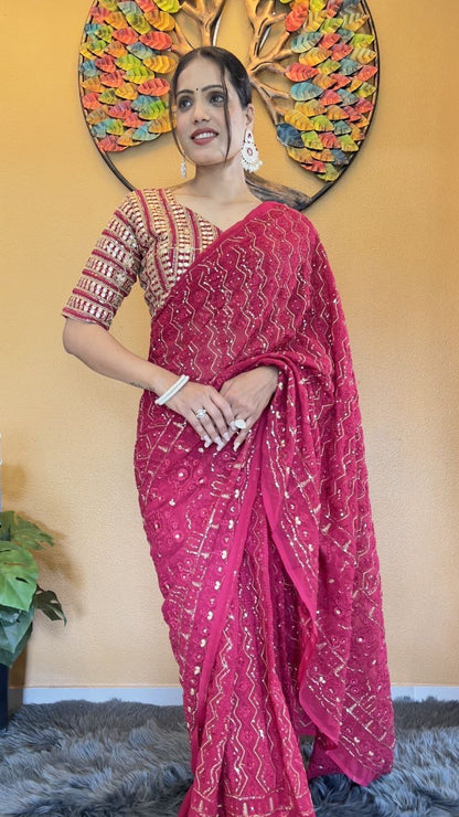 LINDY - Pink x Designer Blouse Readymade Saree