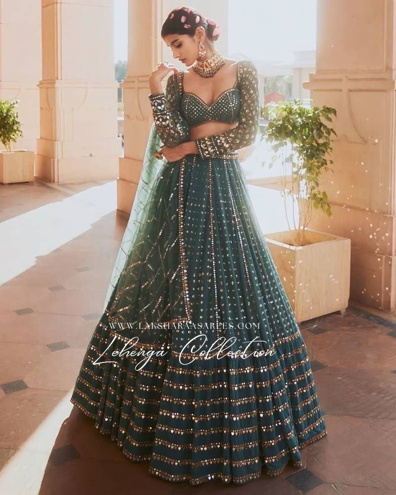 Bottle Green Georgette Lehenga