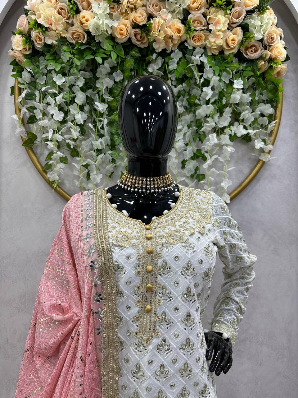 White x Pink Pakistani Salwar Kameez